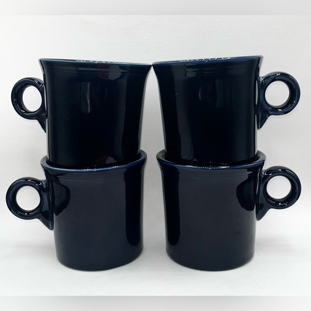 4 Fiestaware Cobalt BLUE Ring Handle Coffee Cup Mugs Tom & Jerry Fiesta VTG EUC